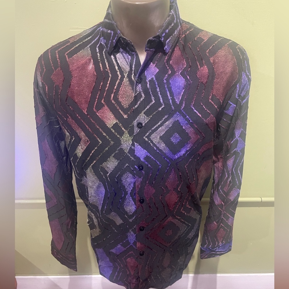 Deniko Geometric Patterned Men's Shirt - Black, Purple, Red regular fit